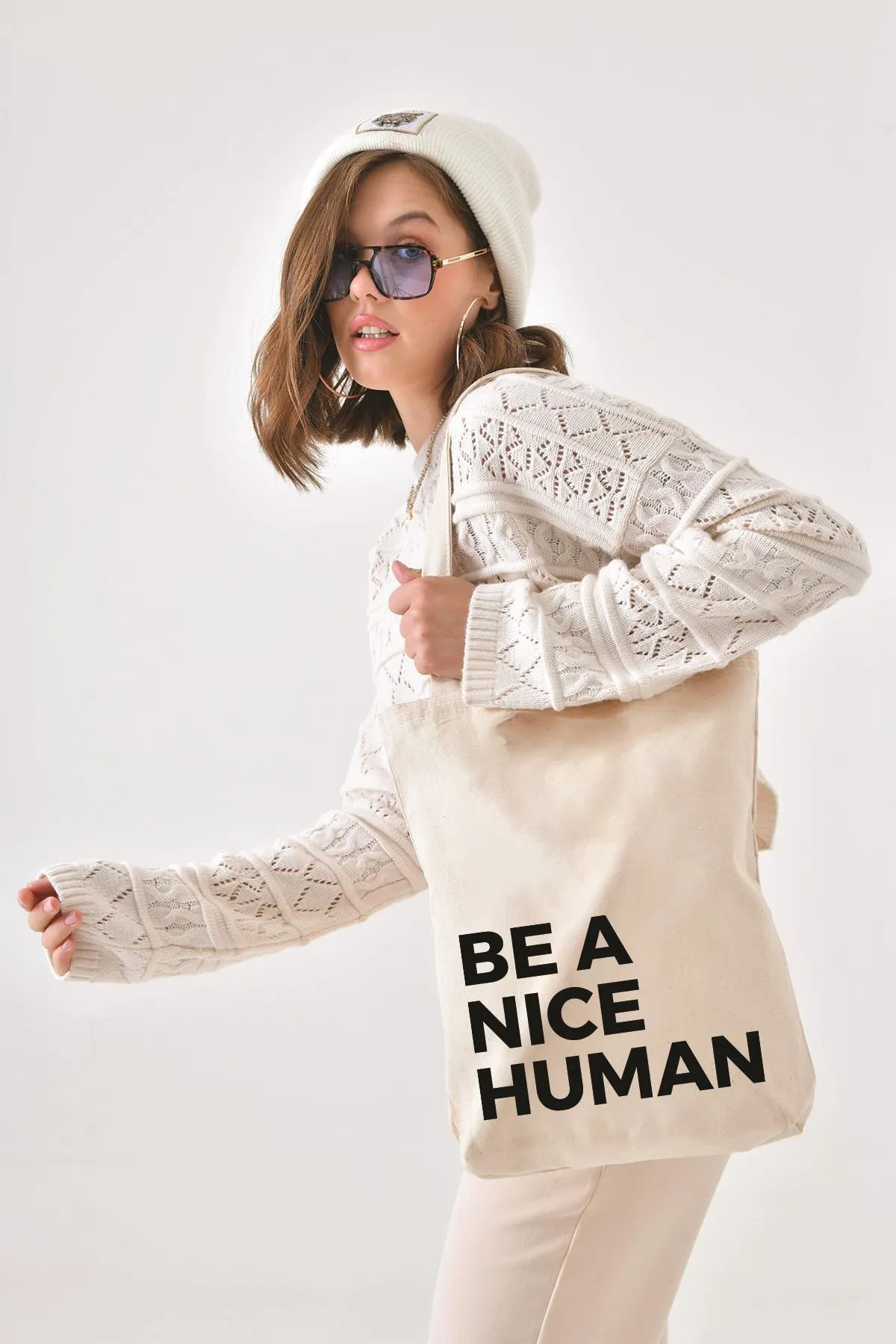Çınar Bez Çanta Kanvas Be A Nice Human Bez Çanta