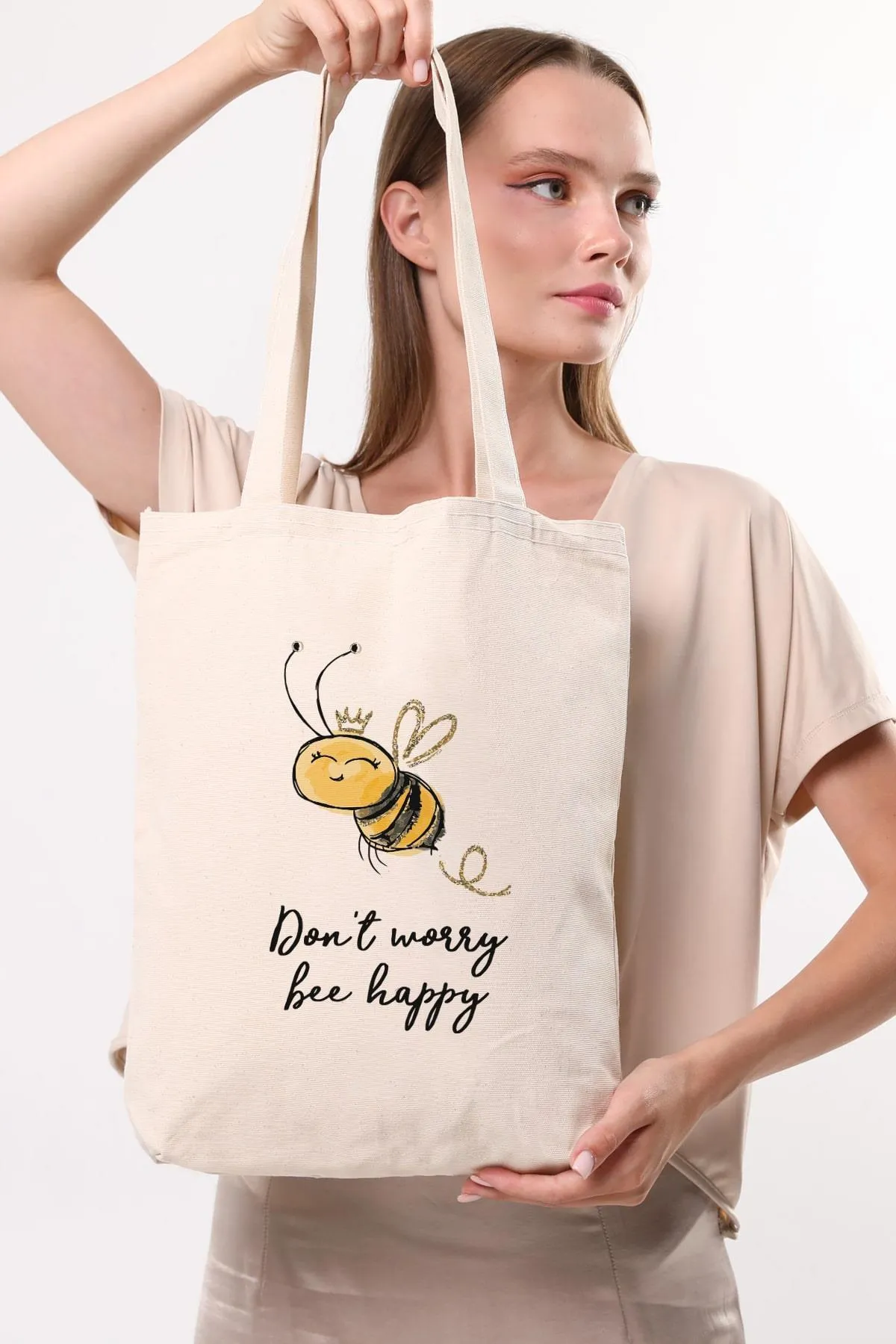 Çınar Bez Çanta Kanvas Dont Worry Bee Happy Baskılı Bez Çanta