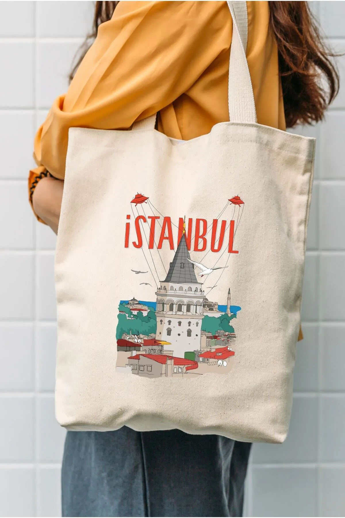 Çınar Bez Çanta Kanvas Uzaylı Galata Baskılı Bez Çanta