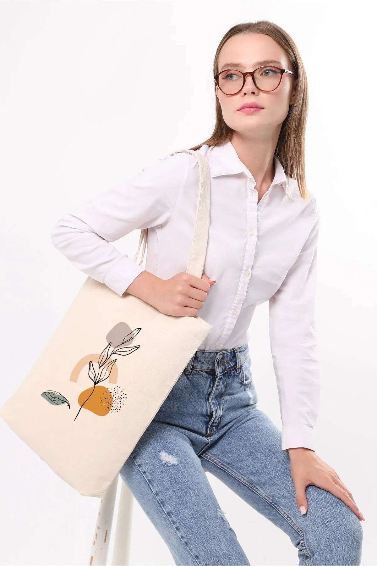 Çınar Bez Çanta Kanvas Draw Art Flower Baskılı Bez Çanta