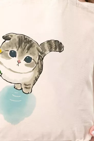 Çınar Bez Çanta Kanvas Ayçiçekli Kedi Bez Çanta