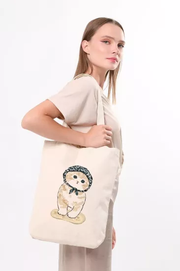Çınar Bez Çanta Kanvas Masum Kedi Bez Çanta C1608
