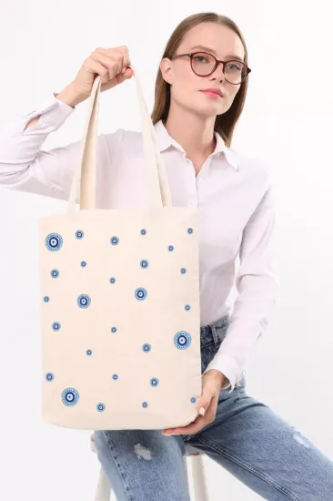Çınar Bez Çanta Kanvas Minik Nazar Boncukları Baskılı Bez Çanta
