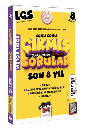 Yargı Ders Arkadaşım 8.Sınıf LGS 2018-2025 Konu Konu Son 8 Yıl Çıkmış Sorular Sözel Bölüm